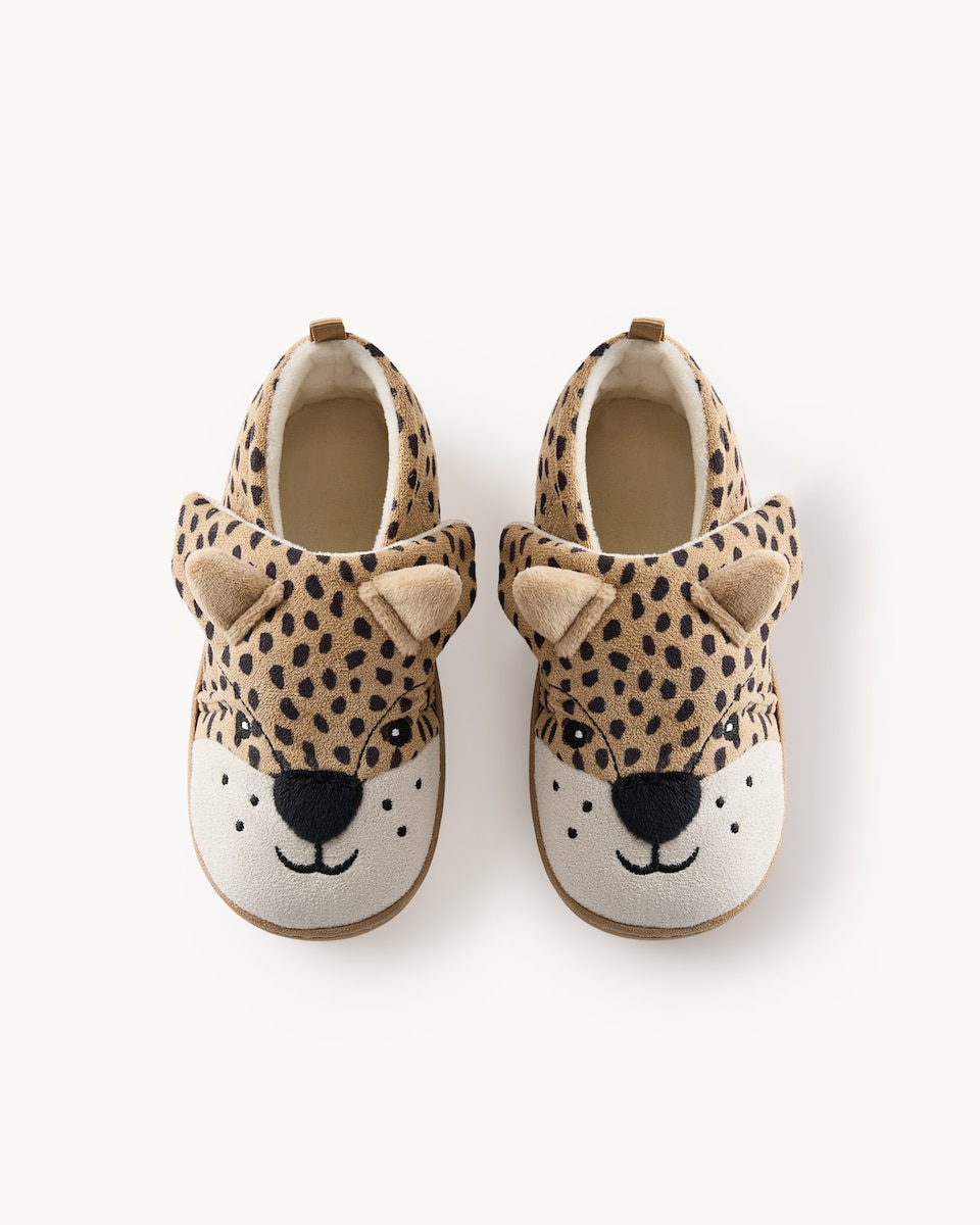 image 1 of F&F Unixex Cheetah Cupsole Slippers in Orange