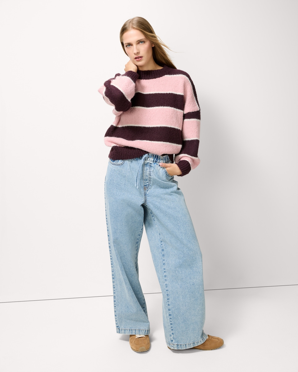 image 1 of F&F Crew Neck Striped Jumper in Burgundy