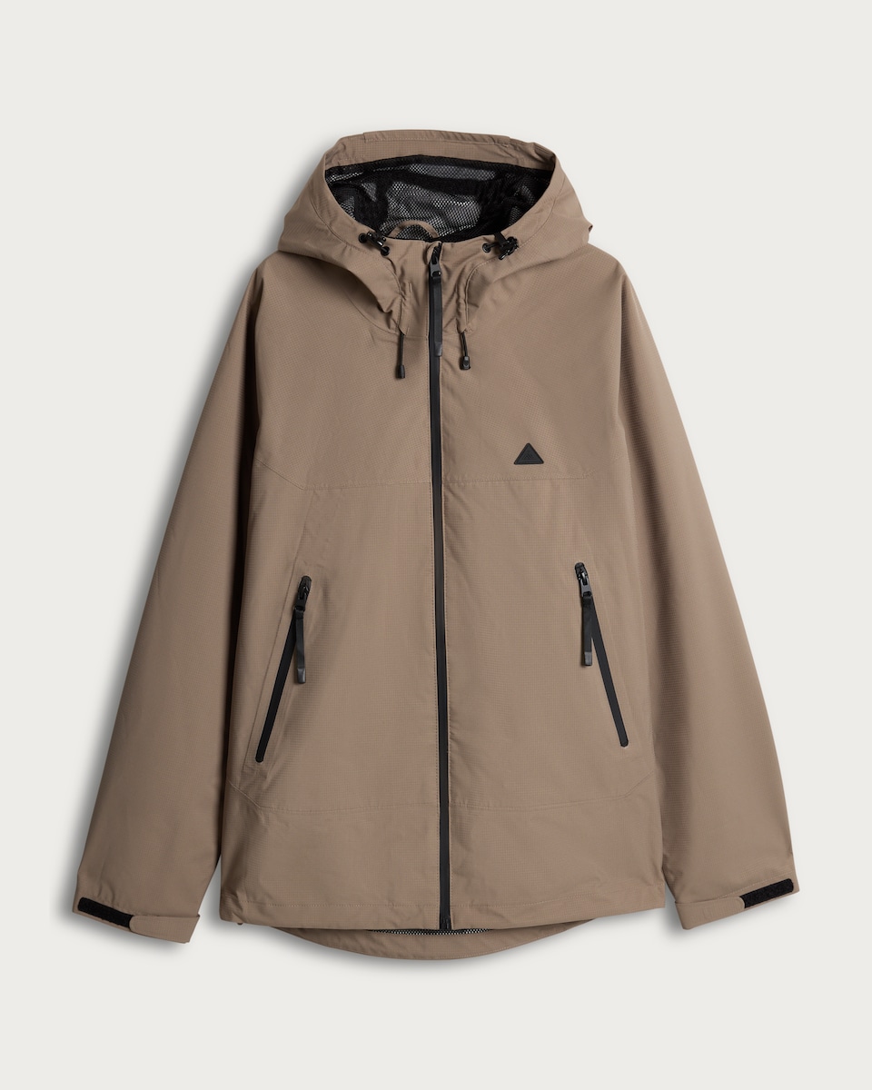 image 1 of 9 Peaks Hooded Zip Up Waterproof Jacket in Stone
