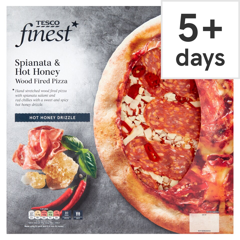 Tesco Finest Spianata And Hot Honey Wood Fired Pizza 465G