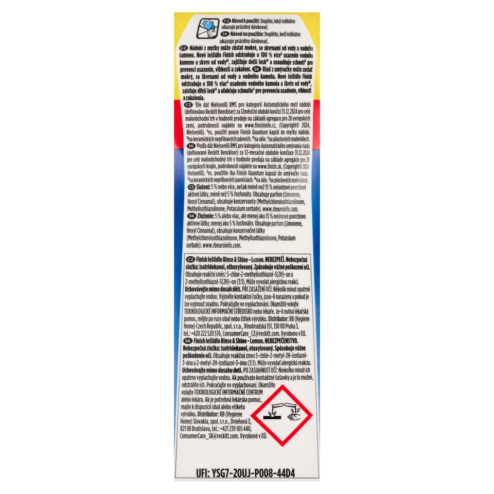 Obrázek 1 pro produkt Finish Rinse & Shine Lemon leštidlo 800ml