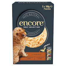 Encore Natural Wet Dog Food Meat Selection in Gravy Pouches 5 x 100g