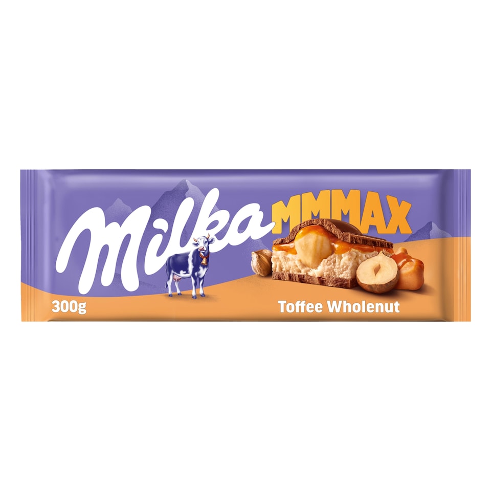 Obrázek 1 pro produkt Milka Toffee Wholenut mléčná čokoláda z alpského mléka s karamelovou náplní a lískovými ořechy 300 g