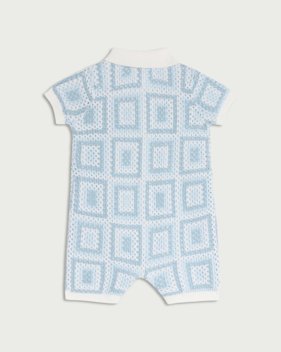 image 1 of F&F Baby Pure Cotton Geometric Knitted Romper in Blue