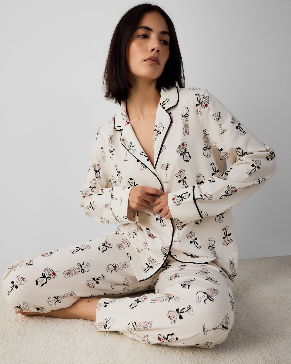 image 1 of F&F Pure Cotton Cocktail Revere Pyjama Set in Cream