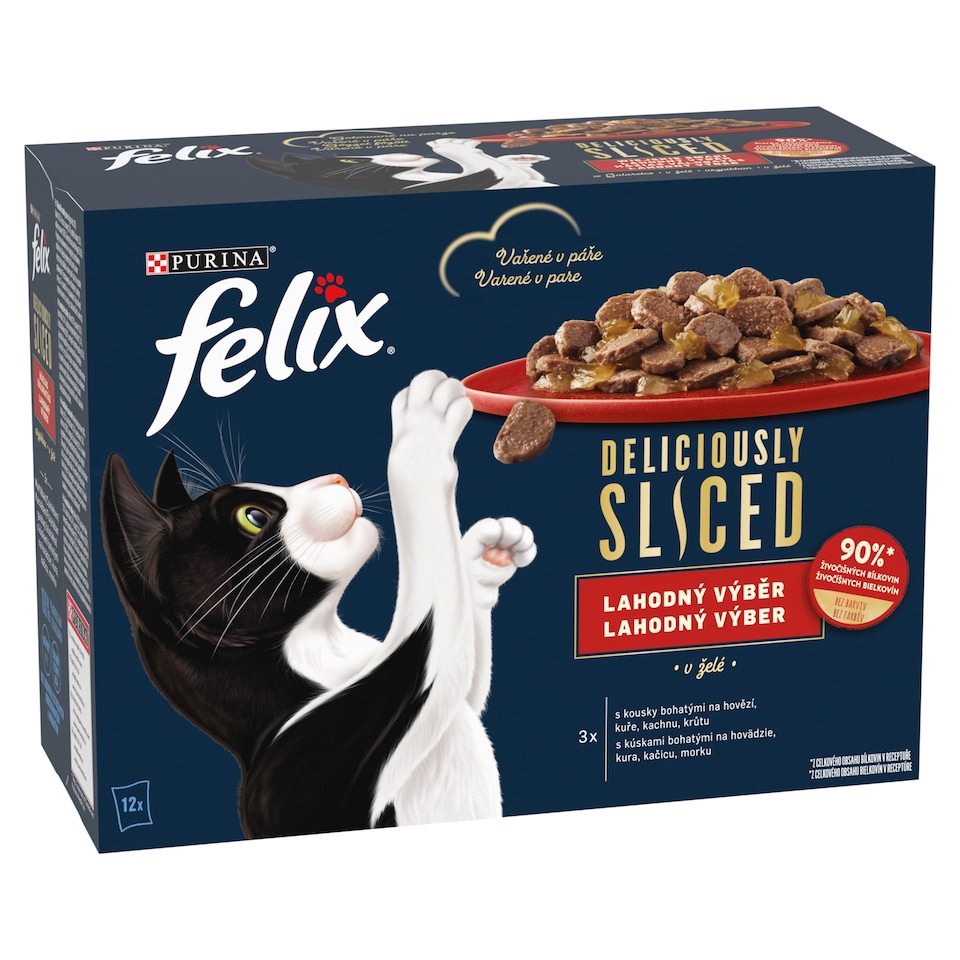 obrázok 1 z Felix Deliciously Sliced kapsičky pre mačky hovädzie, kura, kačica, morka v želé 12 x 80 g