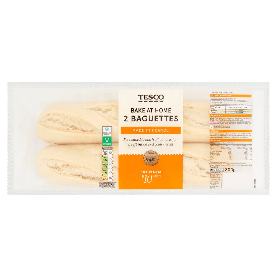Tesco Homebake Part Baked White Baguettes 2 Pack
