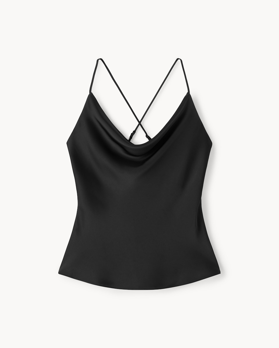 image 1 of F&F Satin Cowl Neck Cami Top in Black