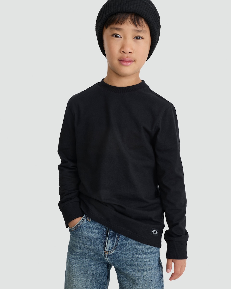 image 1 of F&F Boys Pure Cotton Long Sleeved T-Shirt in Black