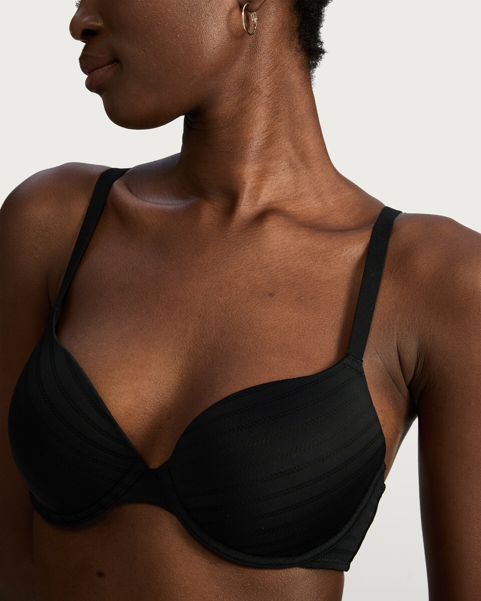 image 1 of F&F 2-Pack Striped Underwired T-Shirt Bra in Multi Black White