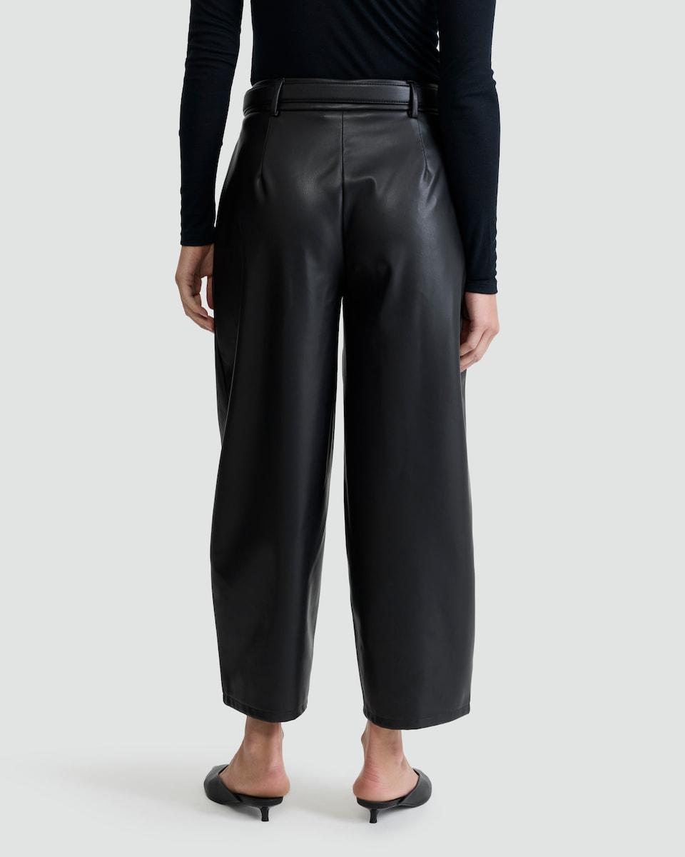 image 1 of F&F Faux Leather Pleated Barrel Leg Trousers in Black