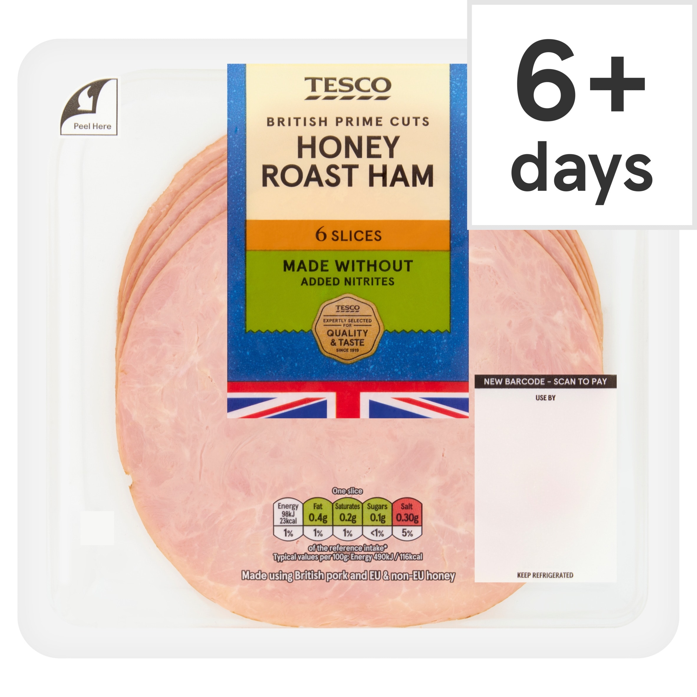 Tesco Made Without Added Nitrites British Honey Roast Ham 6 Slices 120g