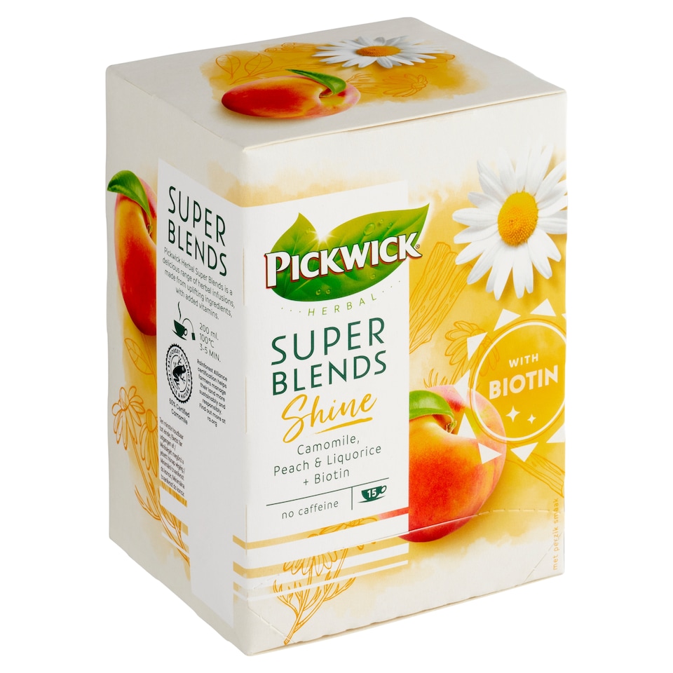 Obrázek 1 pro produkt Pickwick Super Blends Shine bylinný čaj s heřmánkem, lékořicí a broskví 15 x 1,5g (22,5g)