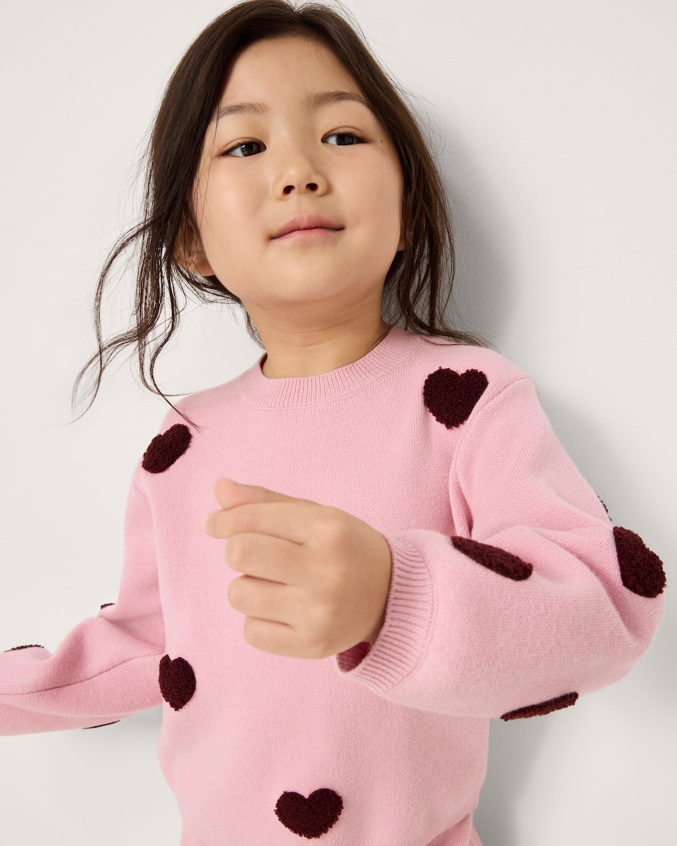 image 1 of F&F Girls Knitted Heart Jumper and Skirt Set in Pink