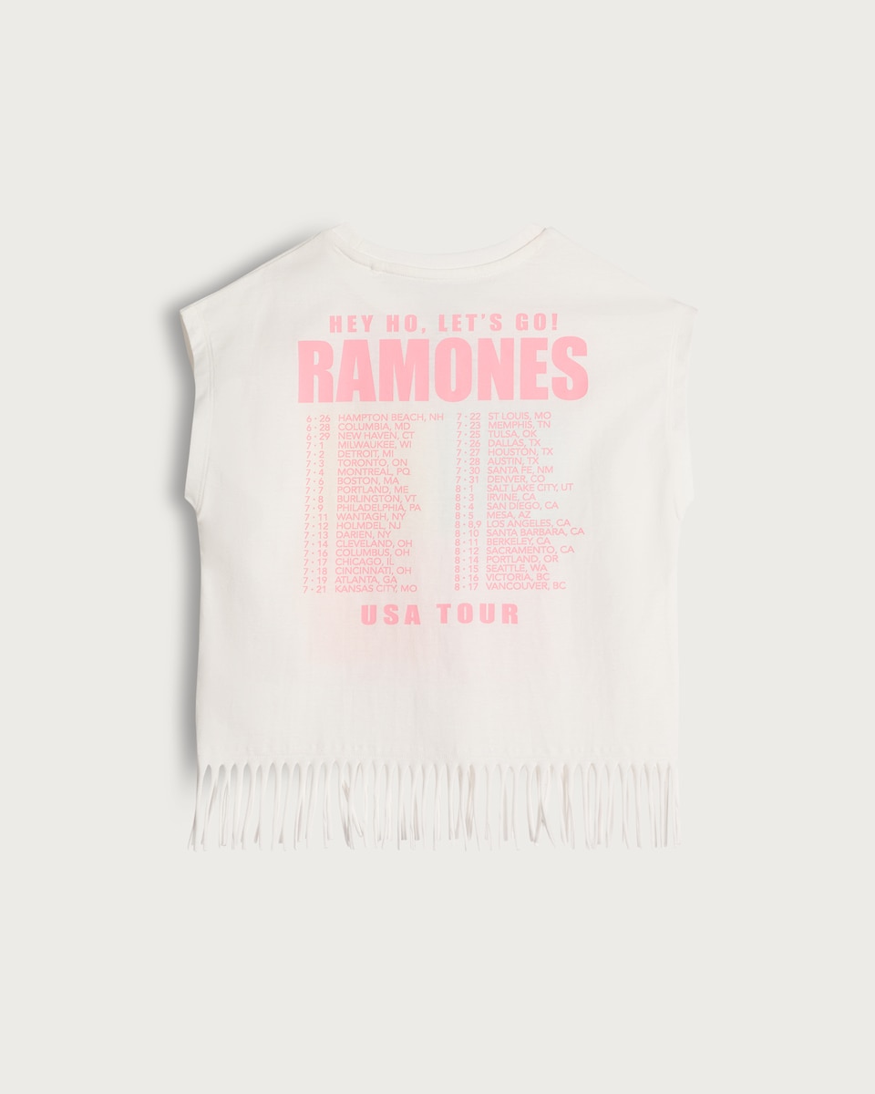 image 1 of Ramones Pure Cotton Slogan Fringe Tank Top in Cream