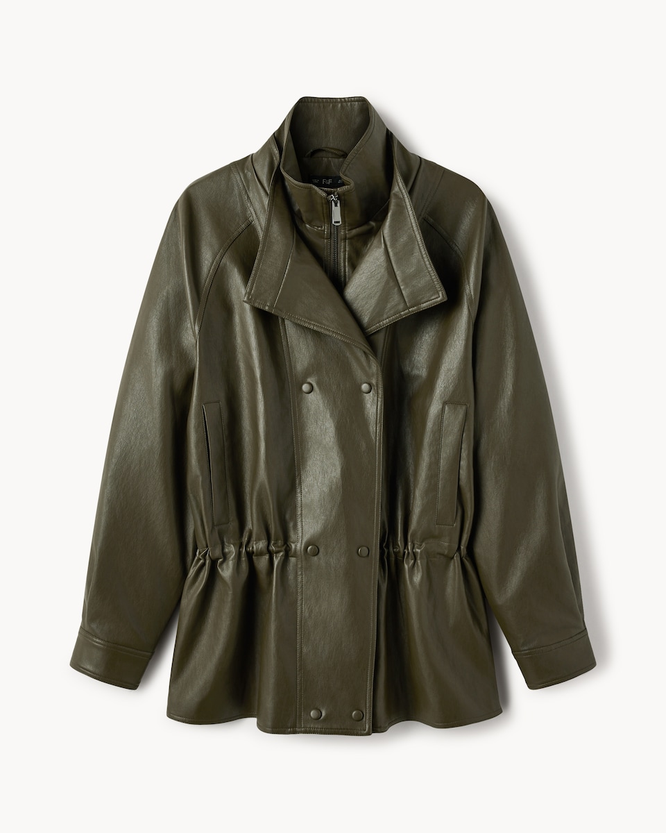 image 1 of F&F Faux Leather Cinched Jacket in Khaki