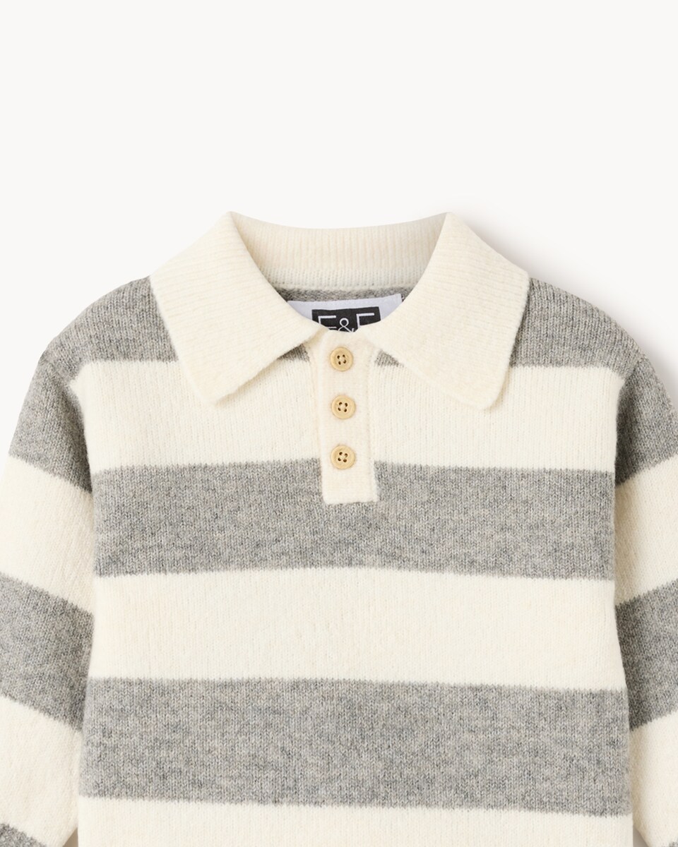 image 1 of F&F Baby Striped Jumper and Ribbed Leggings Set in Grey
