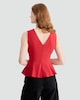 image 3 of F&F V Neck Peplum Hem Top in Red