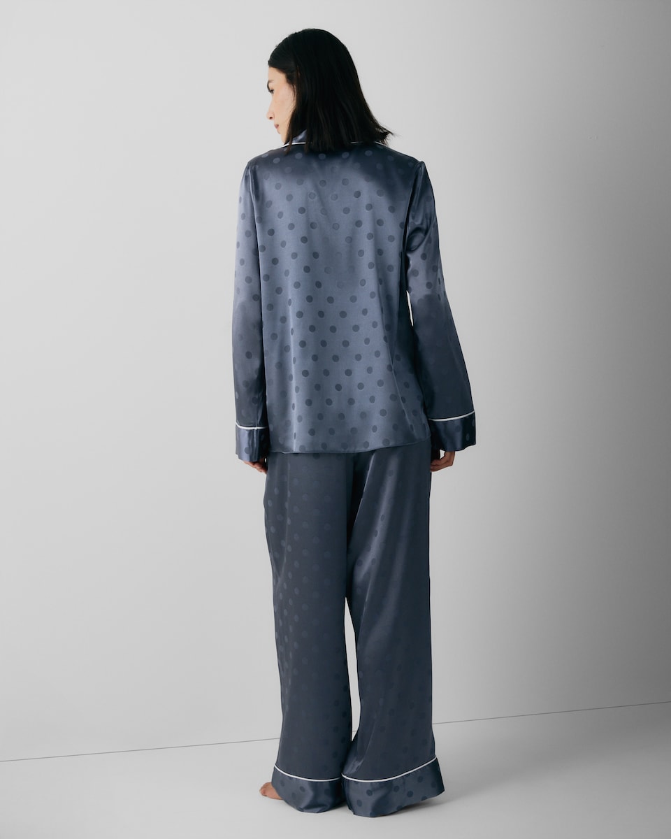 image 1 of F&F CoolEase™ Satin Polka Dot Pyjama Set in Blue