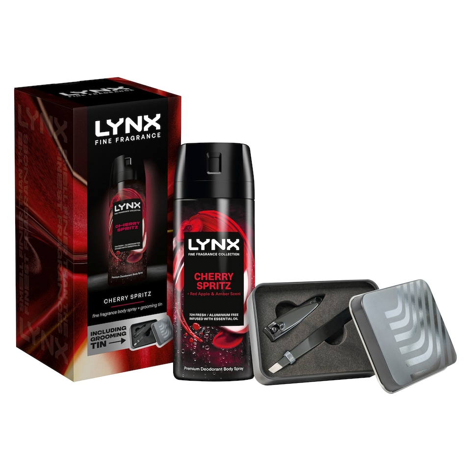 image 1 of Lynx Fine Fragrance Cherry Spritz Bodyspray & Grooming Tin Gift Set