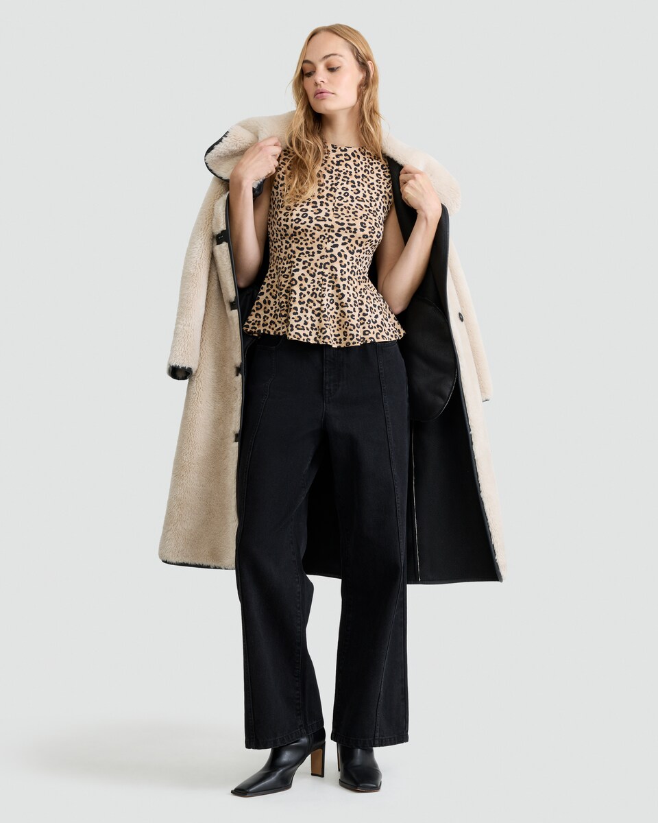 image 1 of F&F Polyamide Rich Leopard Print Peplum Vest in Neutral