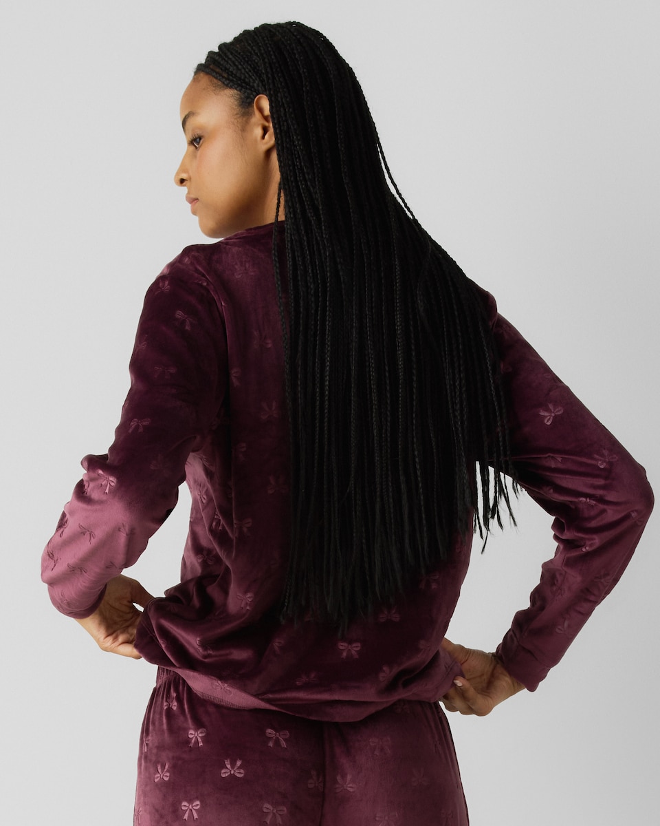 image 1 of F&F Fleece Bow Pyjama Set in Burgundy