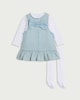 image 1 of F&F Baby 3-Piece Floral Bodysuit, Denim Dress and Tights Set in Blue