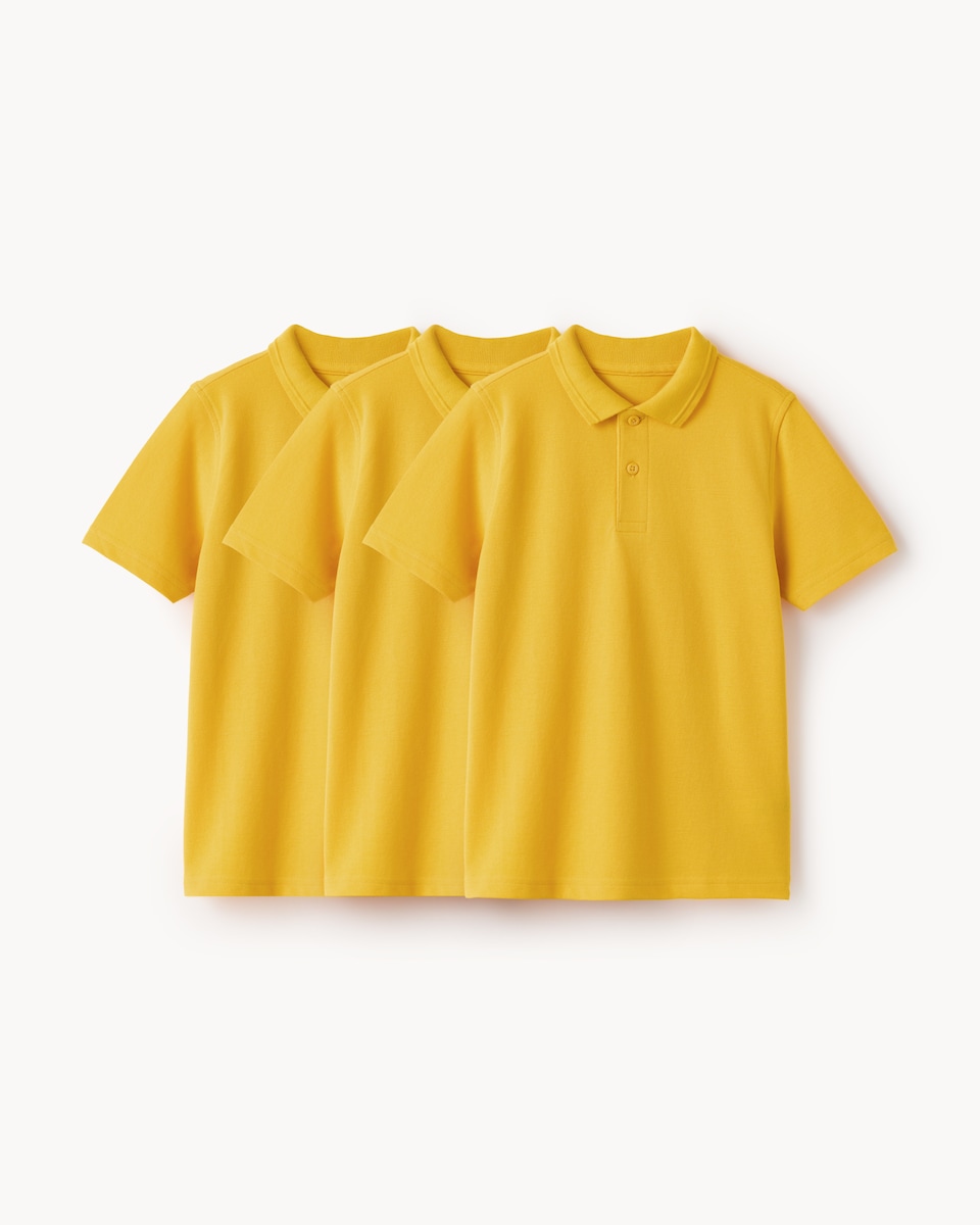 image 1 of F&F School Boys 3-Pack Pure Cotton Regular Fit Polo Shirts in Gold