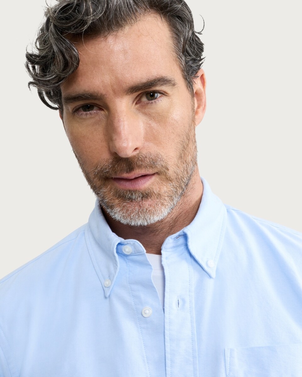 image 1 of F&F Pure Cotton Short Sleeved Oxford Shirt in Blue