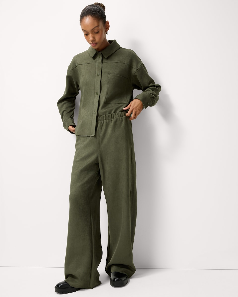 image 1 of F&F Faux Suede Wide Leg Co-ord Trousers in Khaki