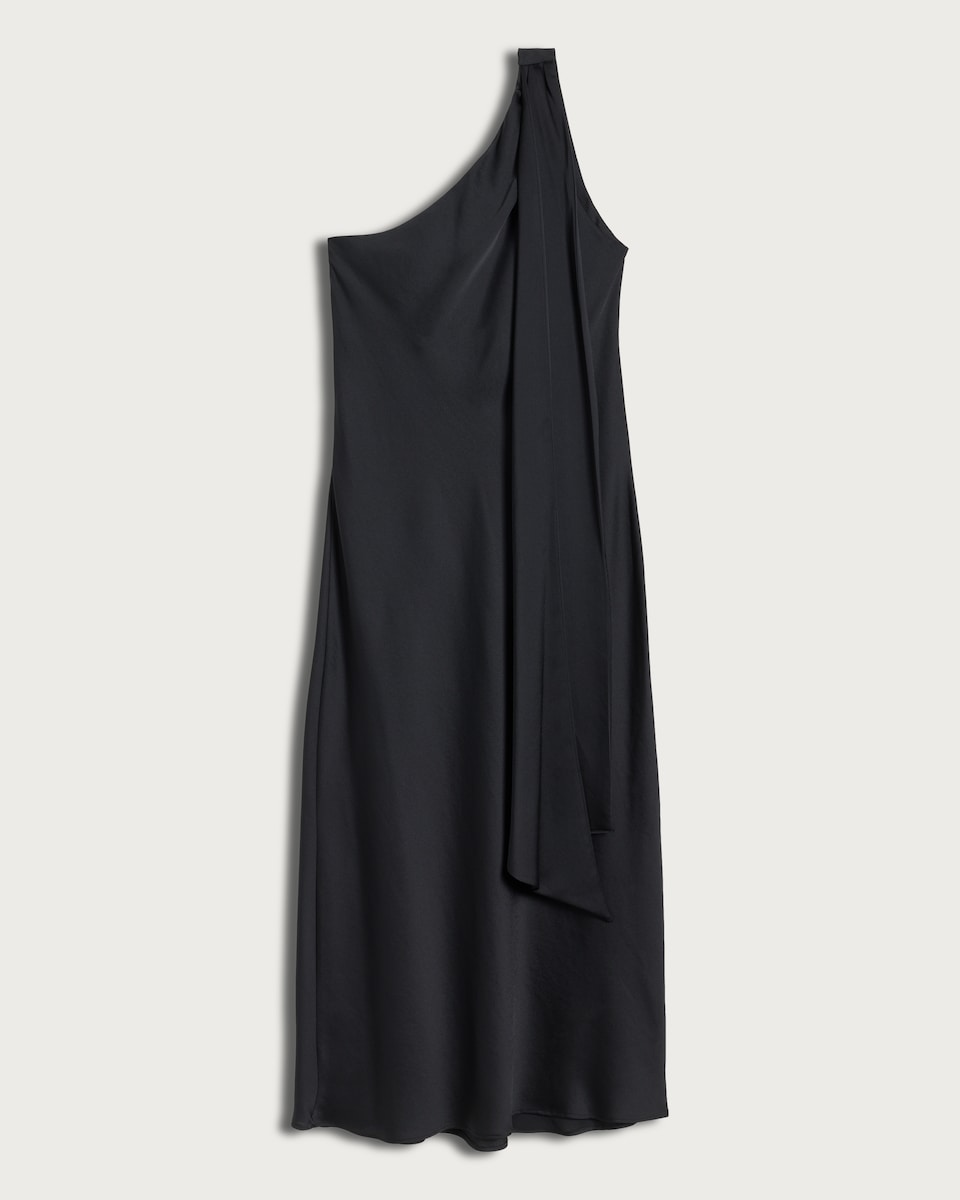 image 1 of F&F Satin Scarf Neck Midi Dress in Black
