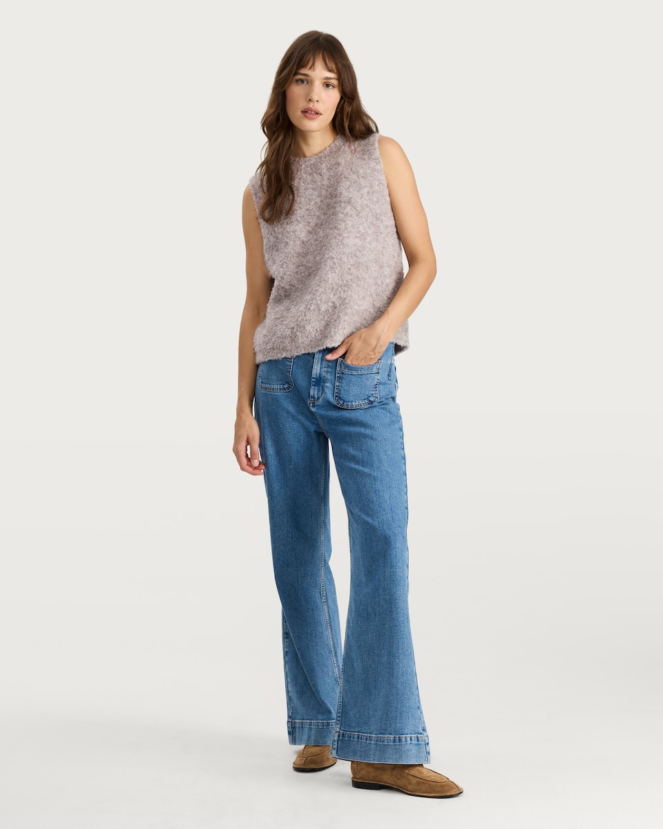 image 1 of F&F Textured Knitted Sleeveless Top with Wool in Mink