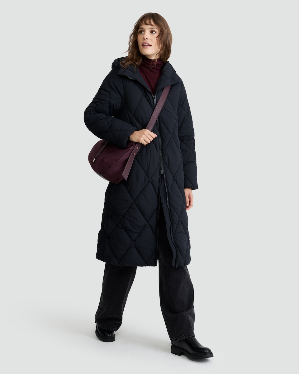 image 1 of F&F Quilted Longline Shower Resistant Zip Up Coat in Black