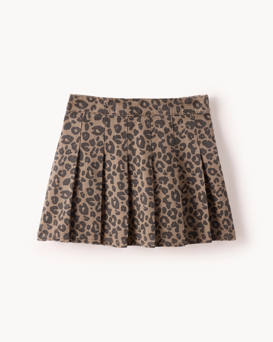image 1 of F&F Girls Pure Cotton Leopard Print Pleated Skirt in Multi Brown