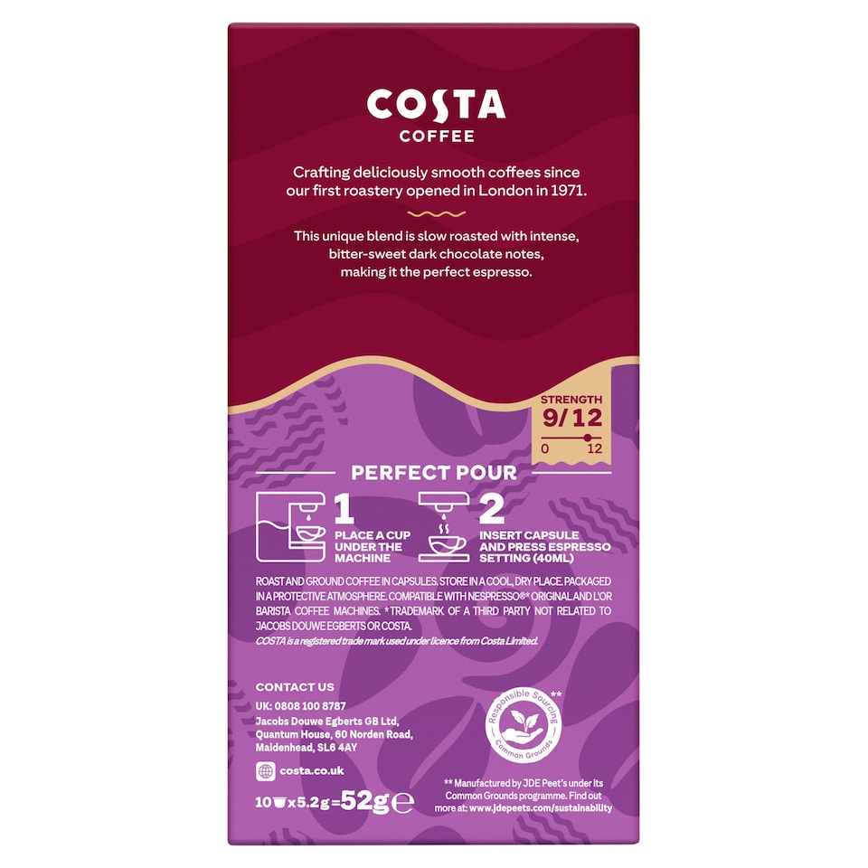 image 1 of Costa Coffee Dark Intense Roast Coffee Capsules 10 Pack 52g
