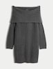image 4 of F&F Ribbed Knitted Off Shoulder Dress with Wool in Grey