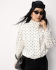 image 3 of F&F Pure Cotton Polka Dot Funnel Neck Track Jacket in Cream