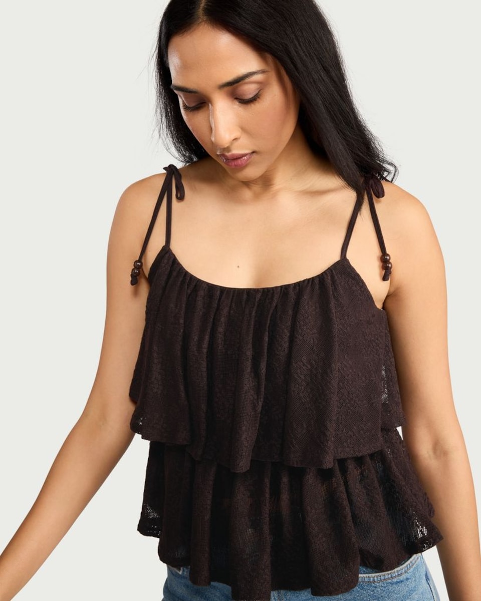image 1 of F&F Tiered Lace Camisole in Brown