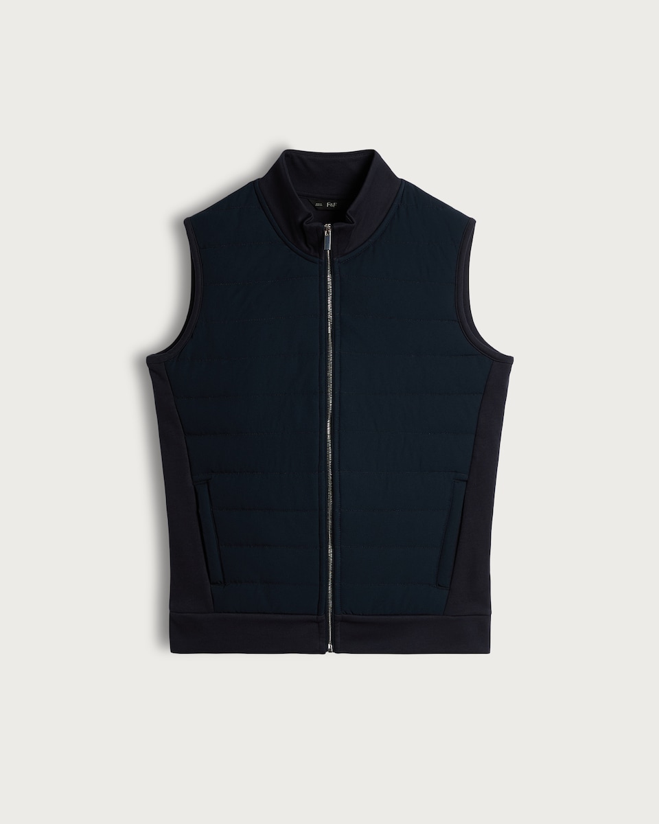 image 1 of F&F Cotton Blend Sleeveless Zip Up Gilet in Navy