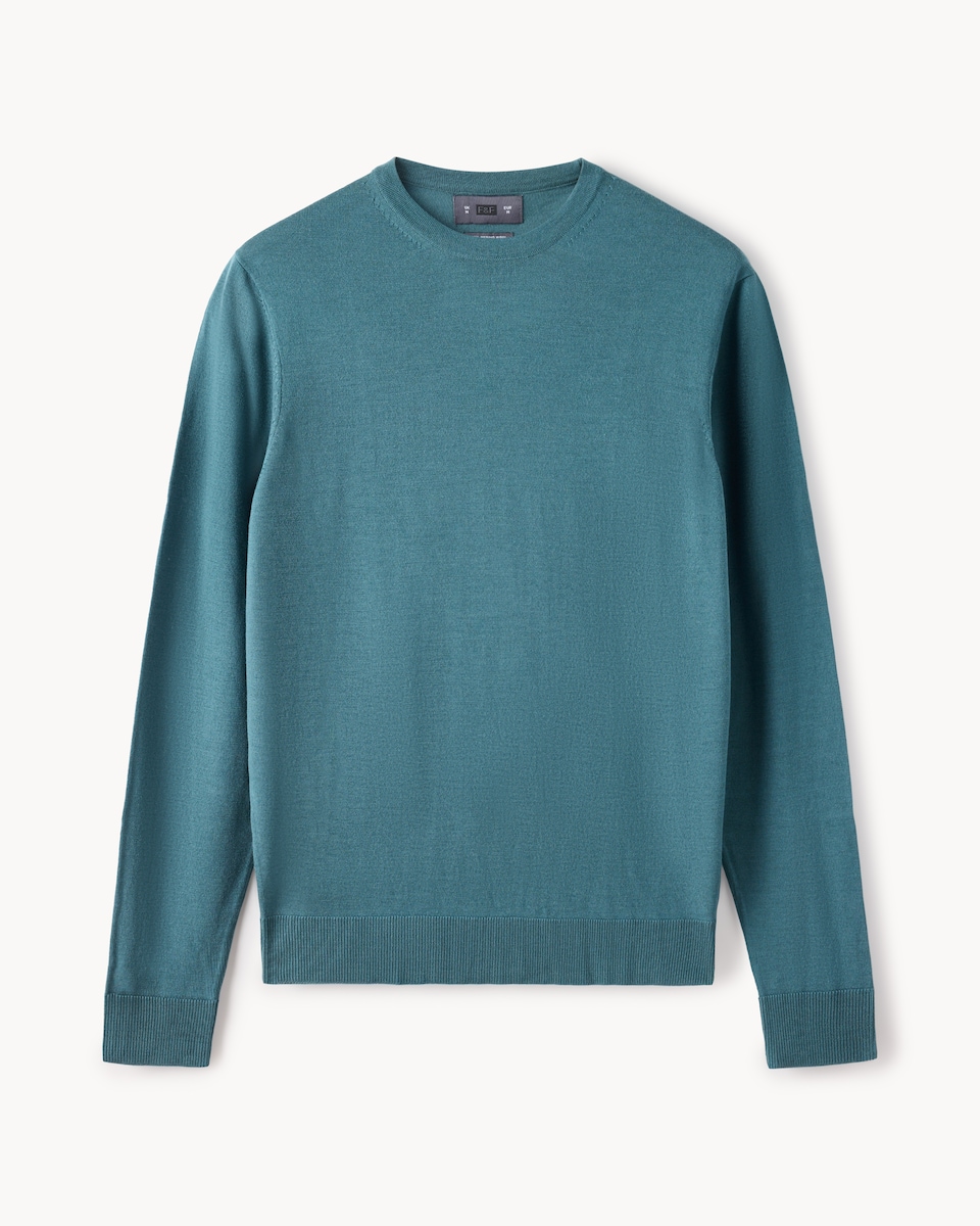 image 1 of F&F Merino Wool Crew Neck Jumper in Teal