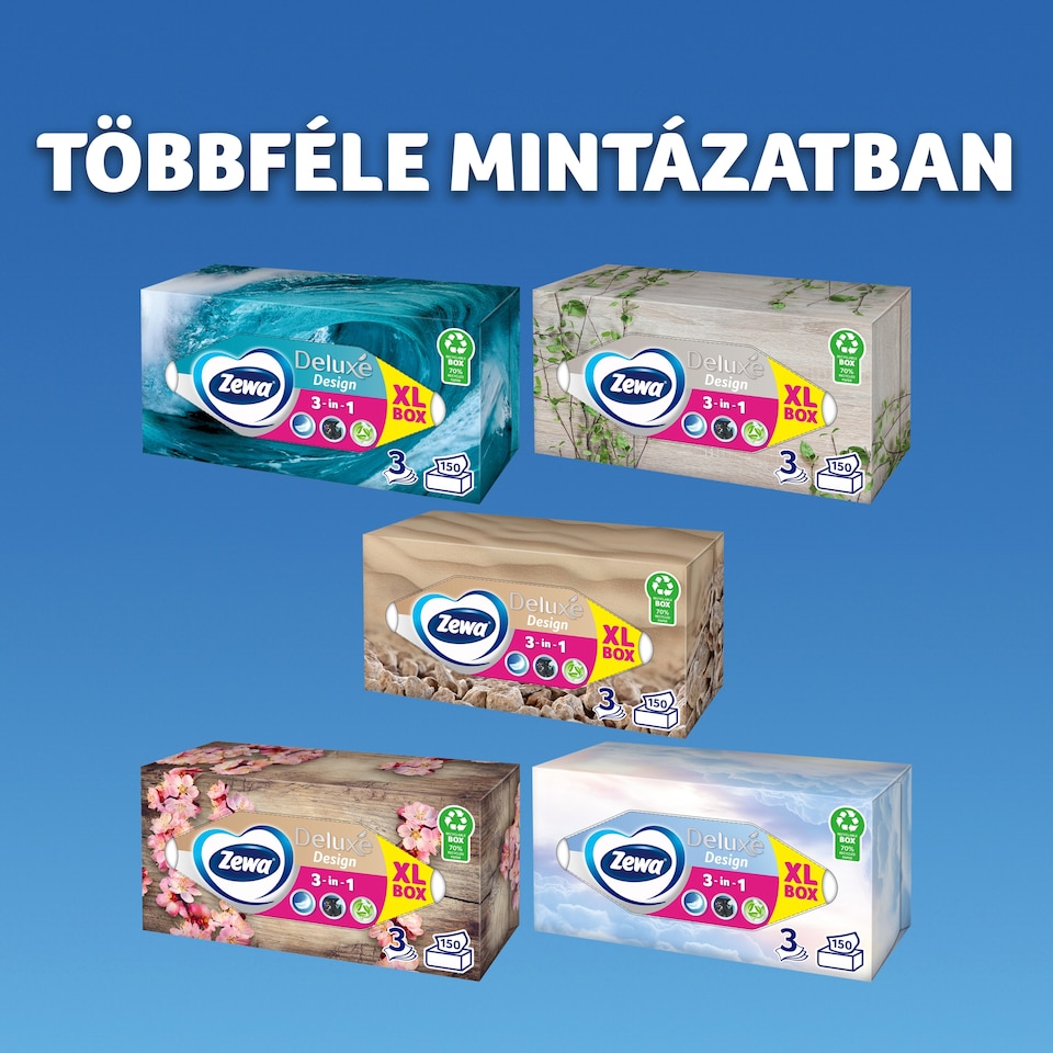 Zewa Deluxe Design illatmentes, dobozos papír zsebkendő 3 rétegű 150 db  1. kép