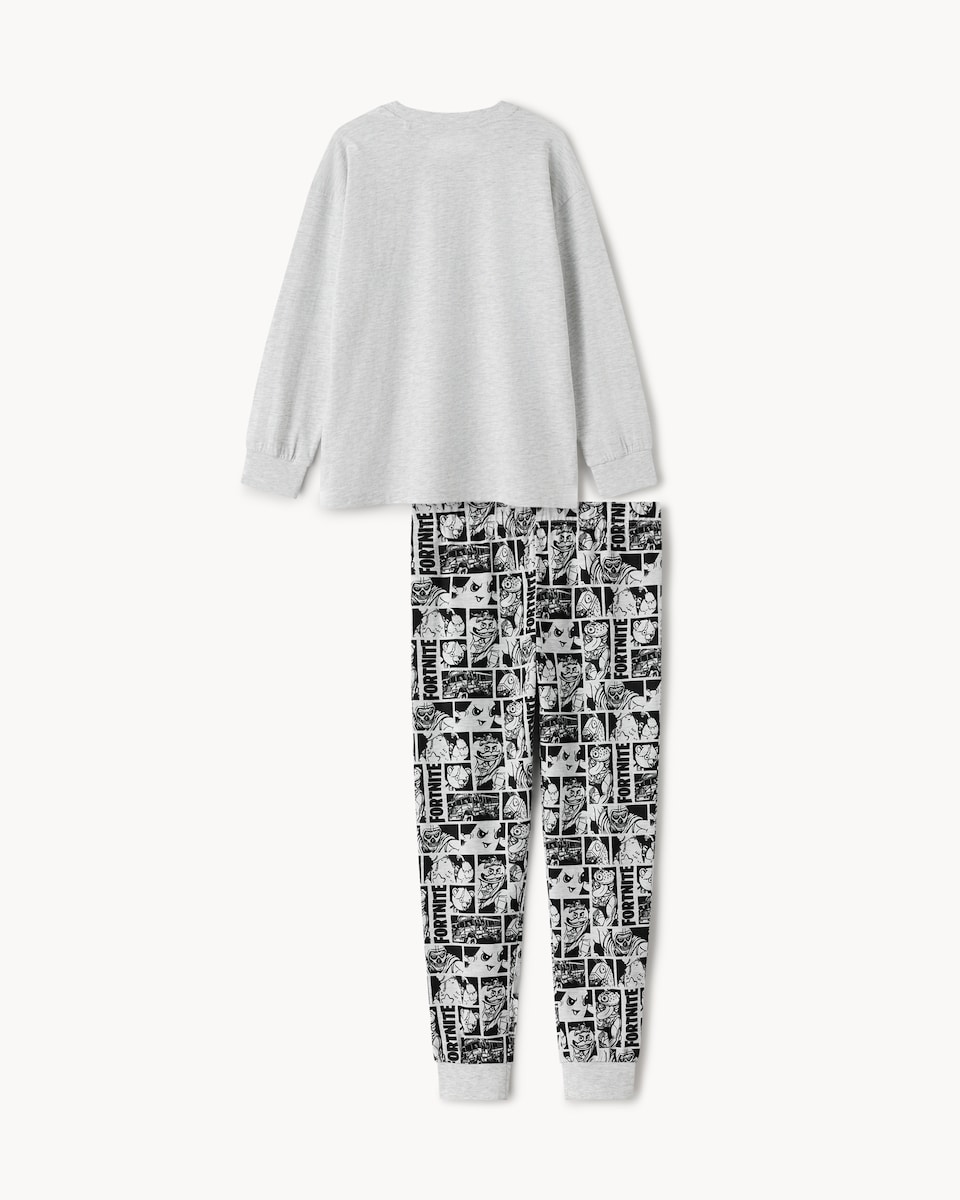 image 1 of Fortnite Cotton Rich Pyjama Set in Grey
