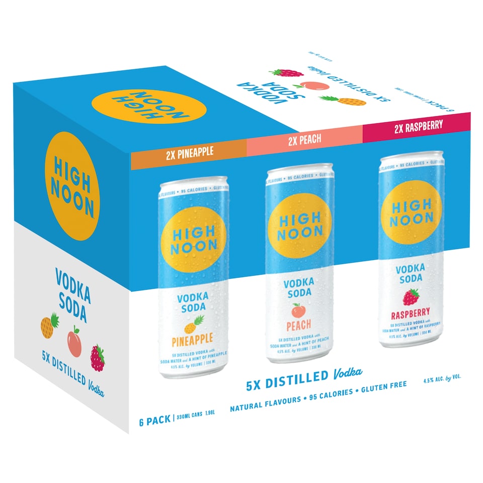 High Noon Vodka soda Pineapple, peach and Raspberry 6 x330ml