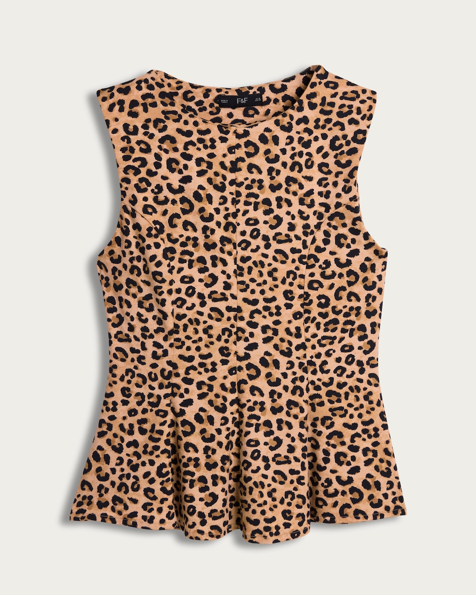 F&F Polyamide Rich Leopard Print Peplum Vest in Neutral