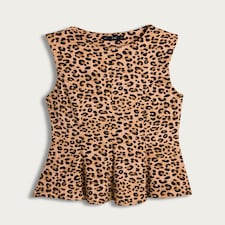F&F Polyamide Rich Leopard Print Peplum Vest in Neutral