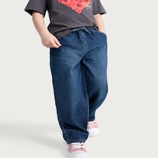 F&F Girls Cotton Rich Wide Leg Drawstring Jeans in Blue