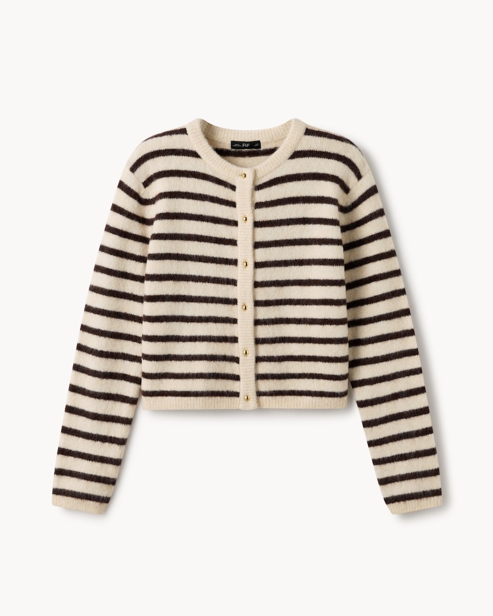 image 1 of F&F Striped Button Up Cardigan in Multi Brown