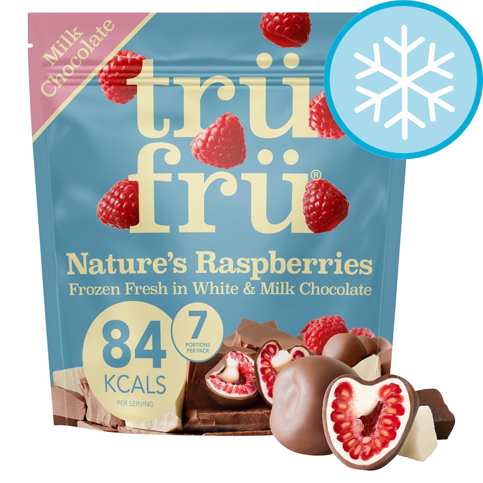 image 1 of trüfrü  Raspberries In White & Milk Chocolate 200g