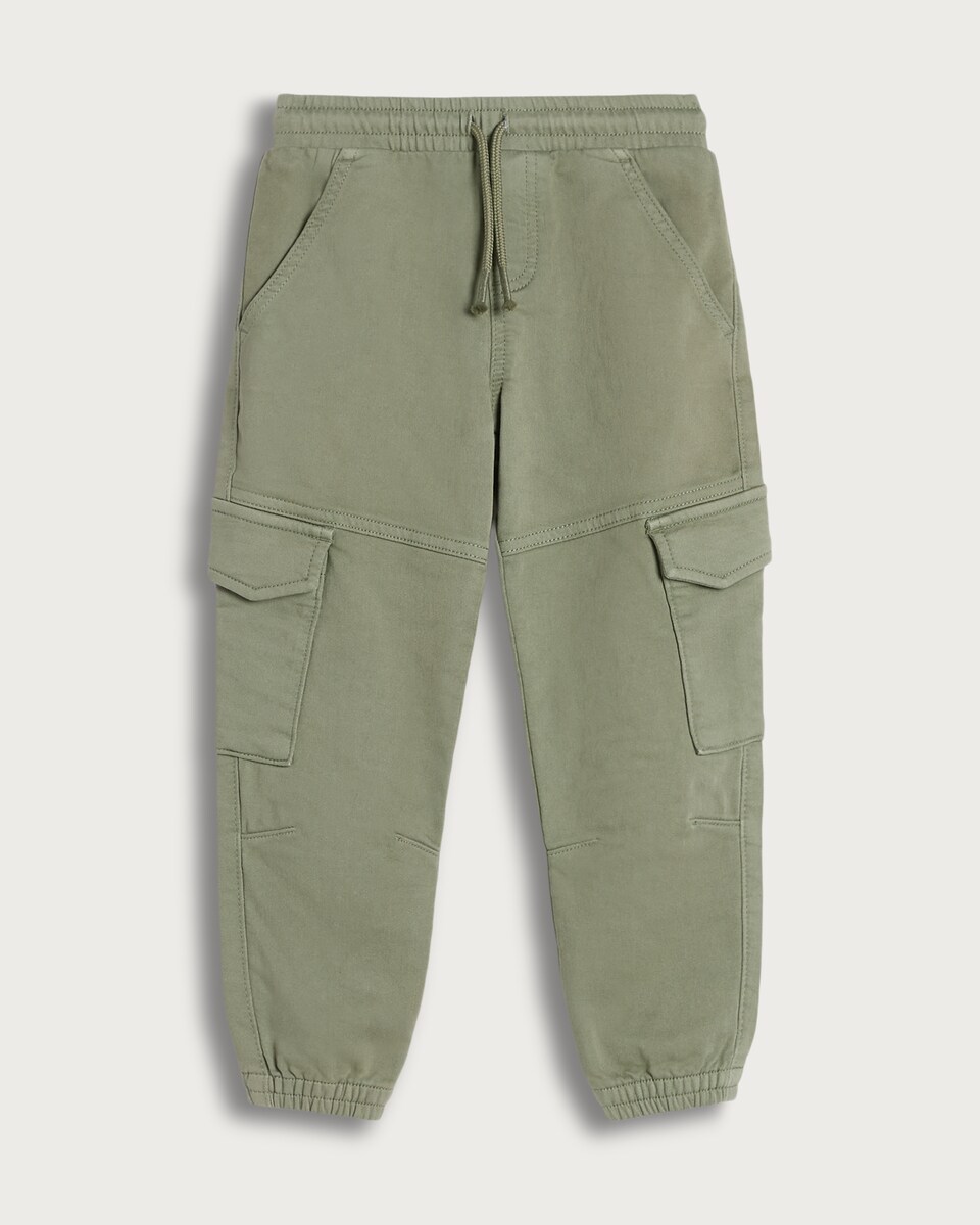 image 1 of F&F Boys Cotton Rich Cuffed Drawstring Cargo Joggers in Khaki