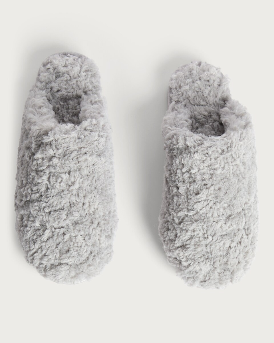 image 1 of F&F Borg Textured Backless Mule Slippers in Grey